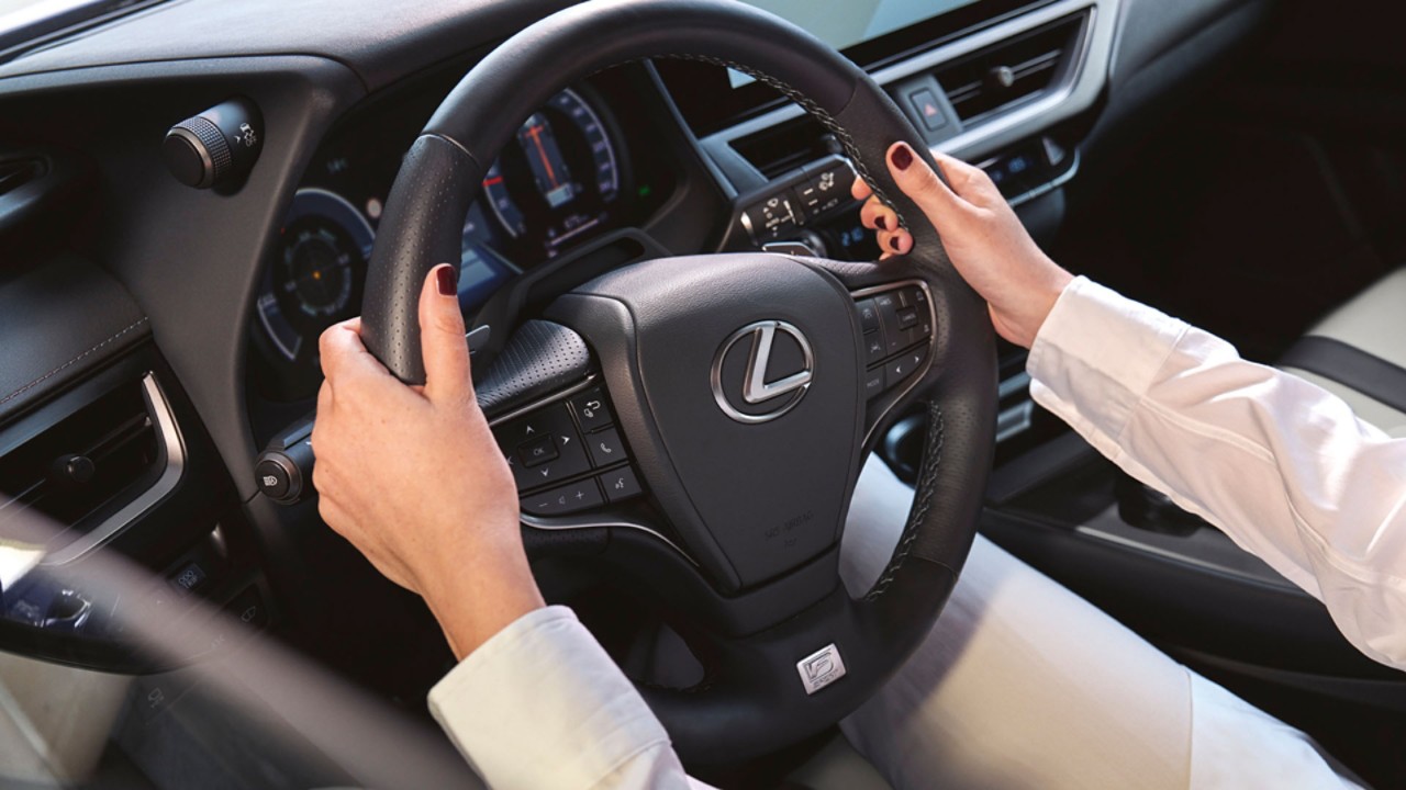 Close-up of a Lexus steering wheel